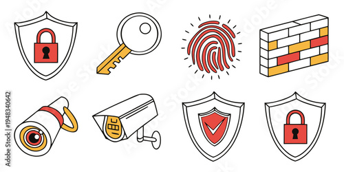 a collection of security icons including locks and shields Vector