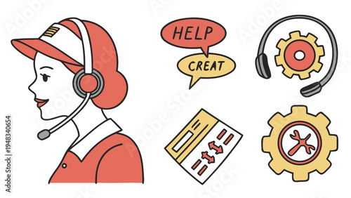a cartoon person wearing a headset and providing help Vector