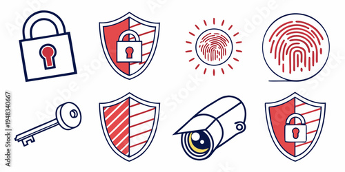 a collection of security icons including locks and shields Vector