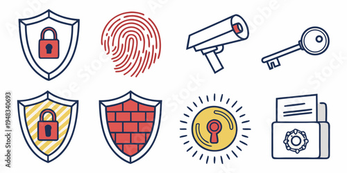 security icons including lock, shield, camera, and key Vector