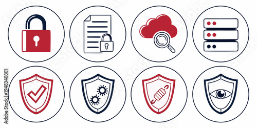 a set of security icons including a padlock and various shield symbols Vector