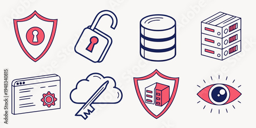 a collection of security and data protection icons Vector