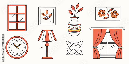 a collection of home decor items in orange and white Vector