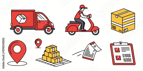 delivery services with various transportation modes and packages Vector