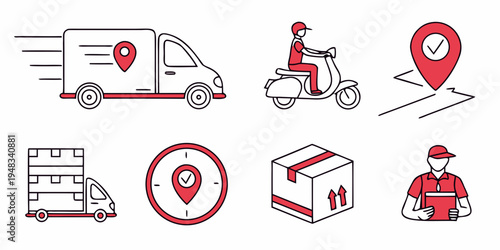 delivery icons with various transportation modes and logistics Vector