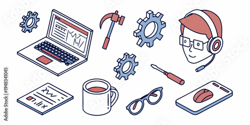 a collection of tools and equipment for industrial work Vector