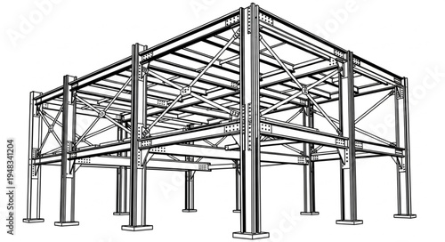 Detailed Steel Structure Illustration for Engineering and Construction.