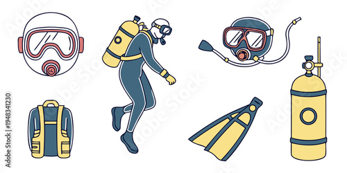 scuba diving equipment set Vector