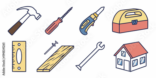 a collection of tools and a house Vector
