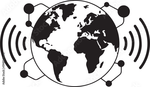 World globe with digital communication lines and wifi signal waves illustrating global connectivity and network infrastructure technology