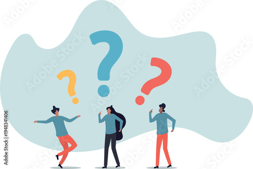 Confused business team finding answer or solution to solve problem, work question or doubt and suspicion in work process.human life and situation.