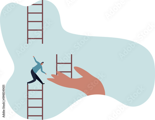 Helping hand, business support to reach career target or help to climb up ladder of success .human life and situation.