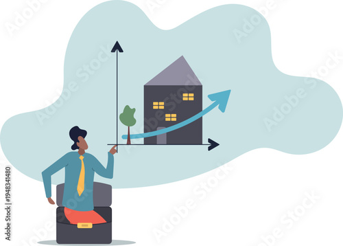 House and property investment, real estate price growth or mortgage calculation chart, buy or rent house decision.human life and situation.