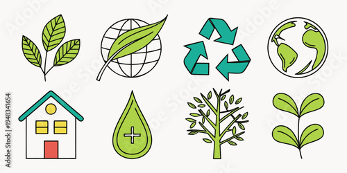 eco friendly icons with plants and house Vector
