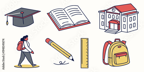 school icons including graduation cap and backpack Vector