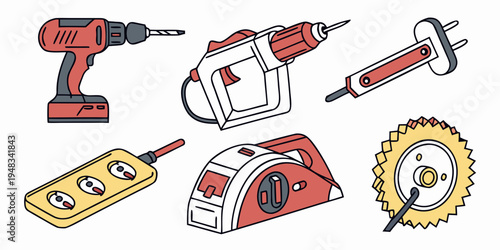 collection of power tools on a white background Vector