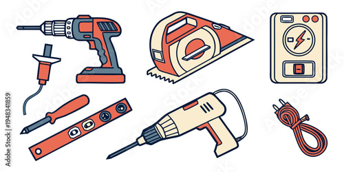 a set of power tools for home improvement Vector