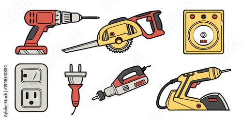 collection of various power tools and electrical items Vector