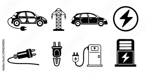 electric vehicle charging and fuel icons Vector