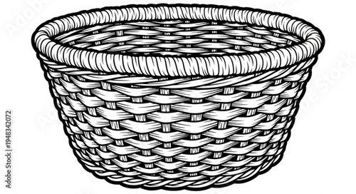 Woven Basket Illustration - Rustic Container for Storage and Decoration.