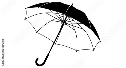 Black and white umbrella illustration with a curved handle.