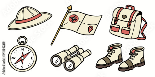 a set of scouting items for adventure and exploration Vector