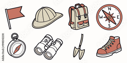 collection of hiking and emergency response tools Vector