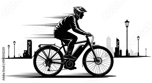 Electric Bike Rider in Motion - Urban Commute Illustration.