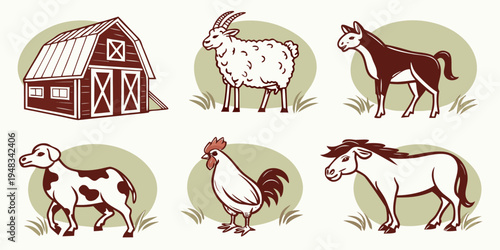 farm animals and a barn Vector
