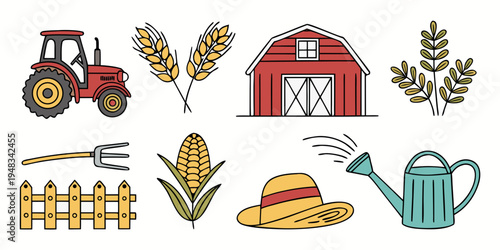 collection of farm related objects and tools Vector