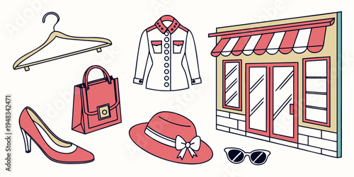 a collection of fashionable clothing and accessories Vector
