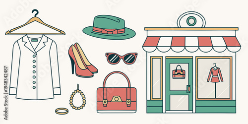 fashion store with clothes and accessories on display Vector