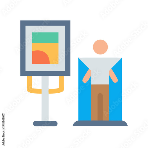 Simple museum exhibit with flat design and bold colors