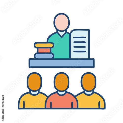 Conference room with speaker and audience icon design