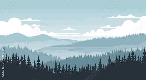 Serene forest mountain range under a cloudy sky