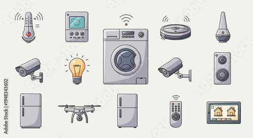 A collection of smart home devices and technology icons