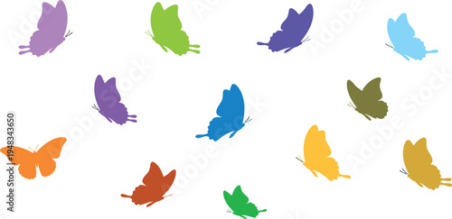 Colorful butterfly silhouettes on white background