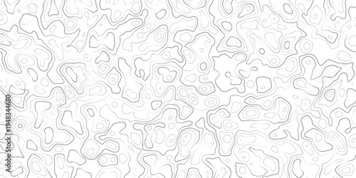 Gray abstract topographic map contours on white background texture pattern