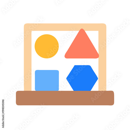 Geometric shape sorting toy with yellow circle triangle square