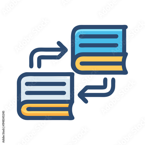 Digital book exchange illustration with arrows on black background