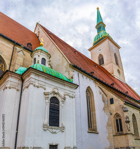 Photography St Martins Cathedral Bratislava with castle wall and tower vertical view