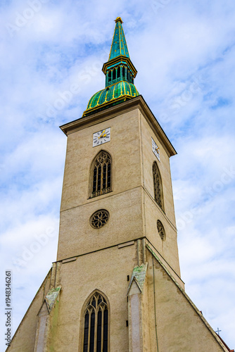 Canvas Print St Martins Cathedral Bratislava with castle wall and tower vertical view