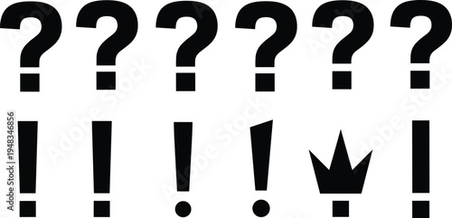 Black Question Mark And Exclamation Point Silhouette Vector Icon Set Featuring Various Bold Punctuation Symbols For FAQ Help Support Mystery And Creative Graphic Designs
