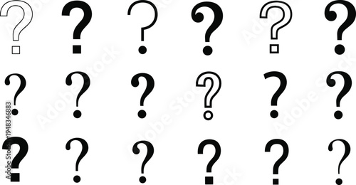 Black Question Mark Vector Icon Set Featuring Various Bold Silhouettes Thin Outlines And Simple Punctuation Symbols For Creative FAQ Help Mystery And Information Designs