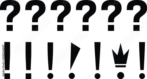 Black Question Mark And Exclamation Point Silhouette Vector Icon Set Featuring Various Bold Punctuation Symbols For FAQ Help Support Mystery And Creative Graphic Designs