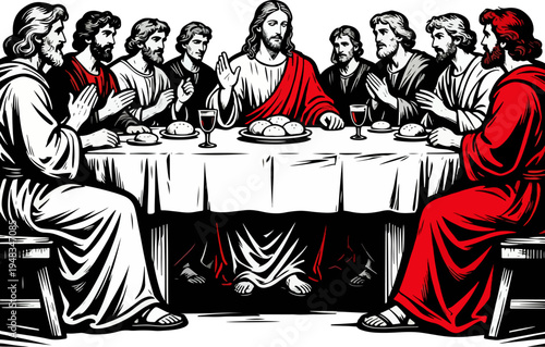 Bold Red Accent Last Supper Vector Illustration