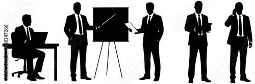 Business professionals collaborating and presenting in office setting