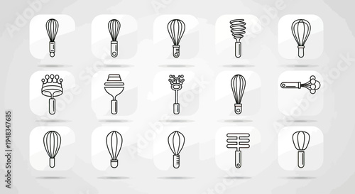 Collection of stylized line-art kitchen utensil icons