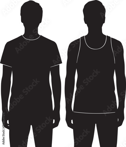 Male torso silhouettes wearing tshirt and tank top apparel template