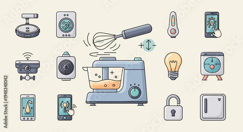 Collection of icons representing various smart home devices and appliances